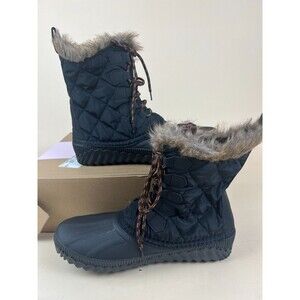 Journee Collection Powder Winter Duck Boots Womens 11 Black Quilted Shoes NWB